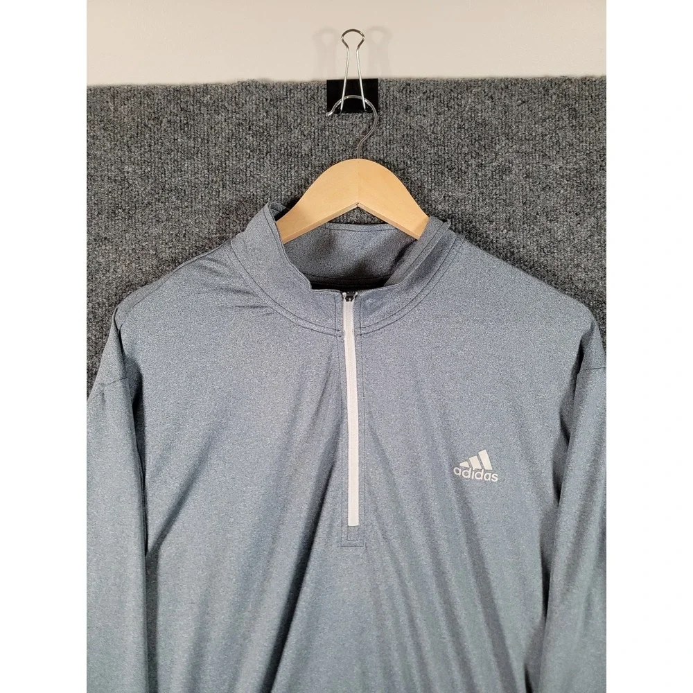 Adidas Shirt Mens XXL 1/4 Zip Performance Long Sleeve Active Workout Gray Golf